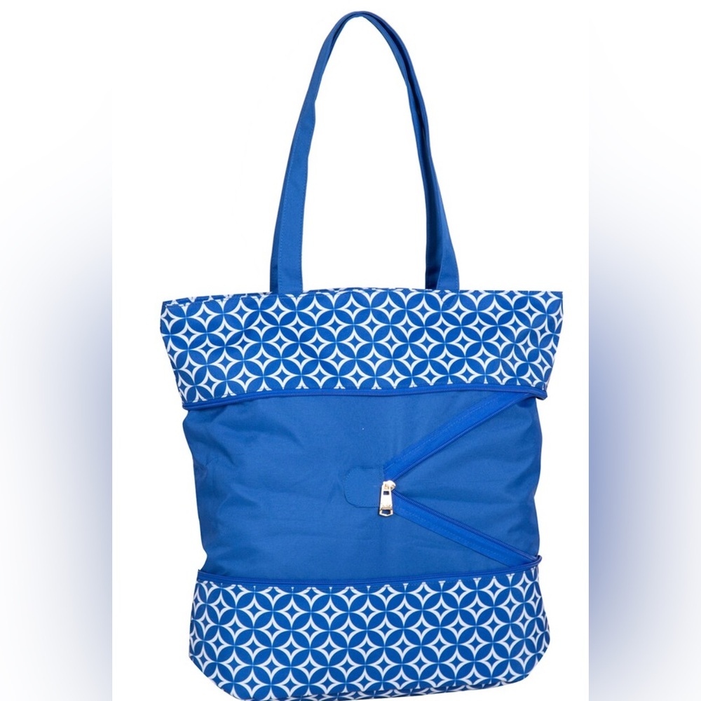 Jenni Chan Stars Expandable Tote Blue NWT - Picture 3 of 7